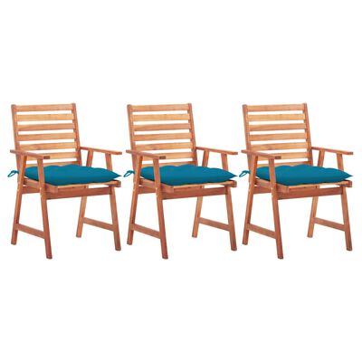 vidaXL Градински трапезни столове, 3 бр, с възглавници, акация масив