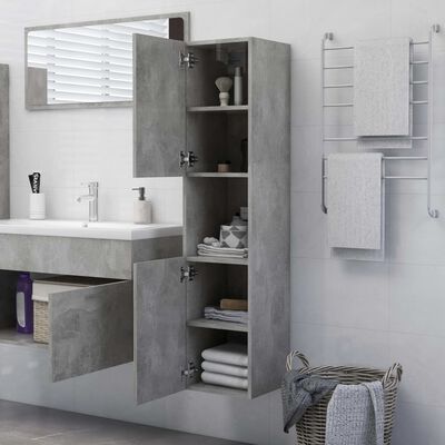 vidaXL Шкаф за баня, бетонно сиво, 30x30x130 см, ПДЧ
