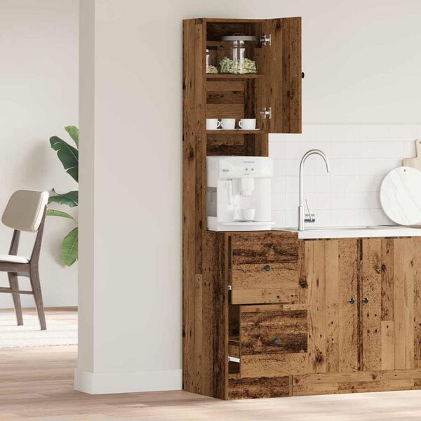 vidaXL Кухненски сървър с чекмедже с рафт Старо дърво 32 x 50 x 180 см