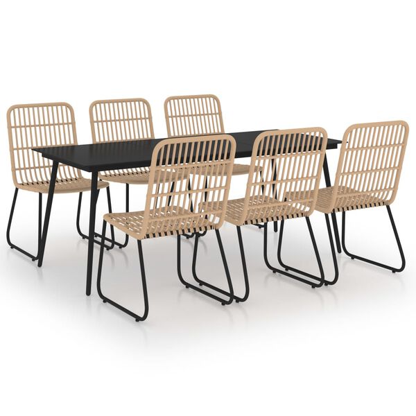 vidaXL Градински трапезен комплект, 7 части, полиратан и стъкло