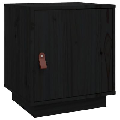 vidaXL Нощно шкафче, черно, 40x34x45 см, борово дърво масив