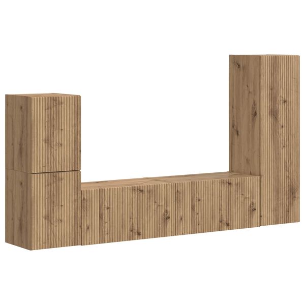 vidaXL Комплект ТВ шкаф Монтиране на стена 4 pcs Дъб Инженерно дърво