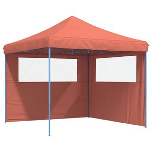 vidaXL Сгъваема парти шатра pop-up с 2 странични стени теракота