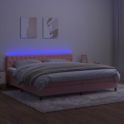 vidaXL Боксспринг легло с матрак и LED, розово, 200x200 см, кадифе
