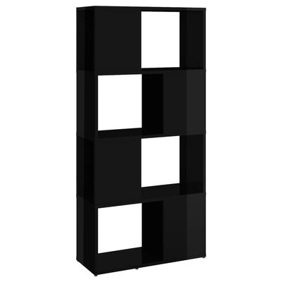 vidaXL Библиотека/разделител за стая, черен гланц, 60x24x124,5 см