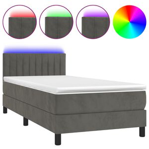 vidaXL Боксспринг легло с матрак и LED, тъмносиво, 80x200 см, кадифе