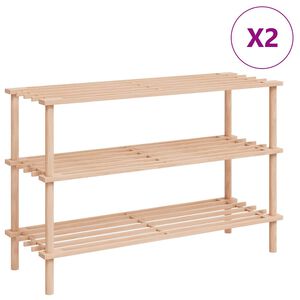 vidaXL 3-етажни рафтове за обувки 2 бр масивна ела