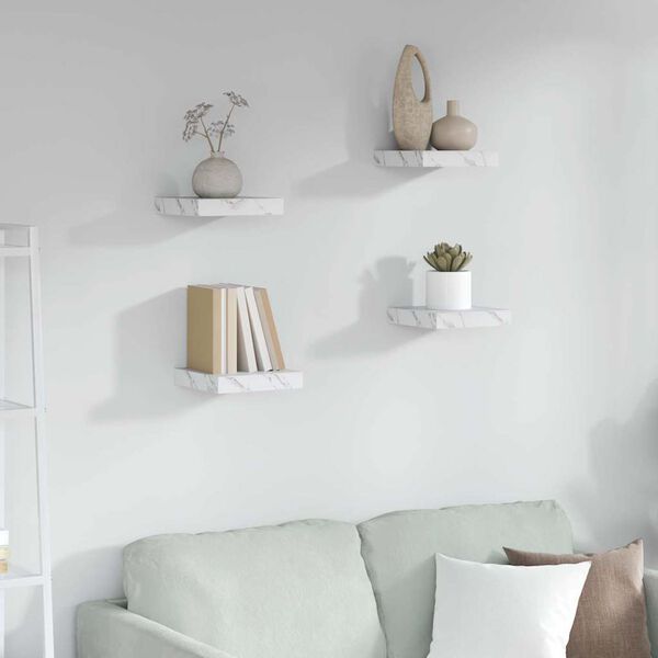 vidaXL Стенен рафт 4 pcs Бял мрамор 23 x 23,5 x 4 см Инженерно дърво