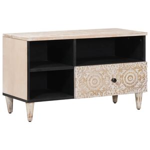 vidaXL ТВ шкаф с чекмедже Бяло 80 x 33,5 x 46 см Солидно мангово дърво