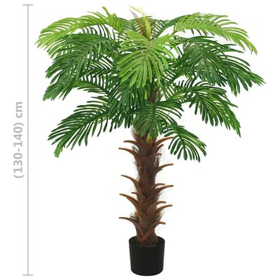 vidaXL Изкуствена сагова палма със саксия, 140 см, зелена