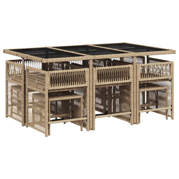 vidaXL Градински комплект с възглавници, 11 части, бежов полиратан