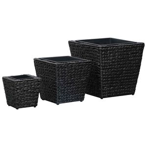 vidaXL Повдигнати лехи, 3 бр, воден хиацинт, черни