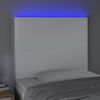 vidaXL LED горна табла за легло, бяла, 100x5x118/128см,изкуствена кожа