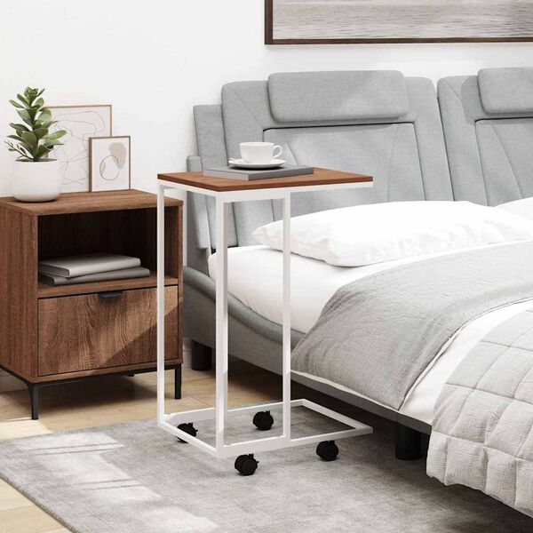 vidaXL Помощна маса с колелца бяла 40x30x63,5 см инженерно дърво