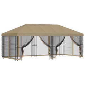 vidaXL Беседка със страници 6 x 3 m Бежово Полиестер и стомана 190 gsm