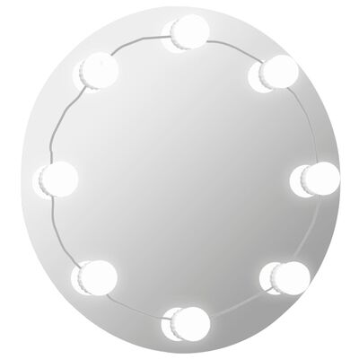 vidaXL Стенно огледало с LED лампи, кръгло, стъкло