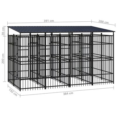 vidaXL Дворна клетка за кучета с покрив, стомана, 7,37 м²