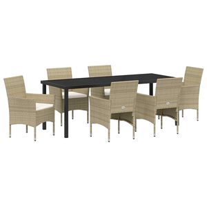 vidaXL Комплект за хранене в градината 7 pcs Бежово полиратан