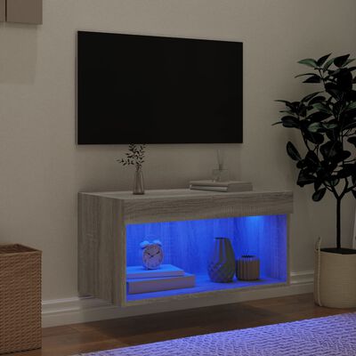 vidaXL ТВ шкаф с LED осветление, сив сонома, 60x30x30 см
