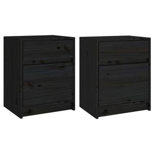 vidaXL Нощни шкафчета, 2 бр, черни, 40x31x50 см, борово дърво масив