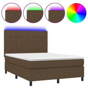 vidaXL Боксспринг легло с матрак и LED, тъмнокафяво, 140x190 см, плат
