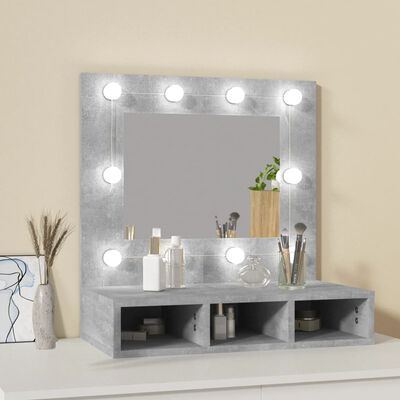 vidaXL Огледален шкаф с LED, бетонно сив, 60x31,5x62 см