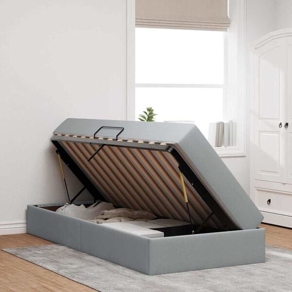 vidaXL Легло с място за съхранение и матрак Светлосиво 90 x 200 cm