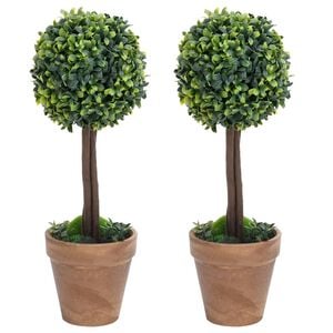 vidaXL Изкуствен чемшир топки, 2 бр, със саксии, зелени, 33 см