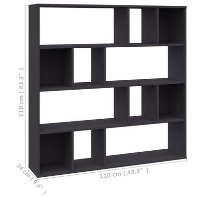 vidaXL Разделител за стая/библиотека, сив, 110x24x110 см, ПДЧ