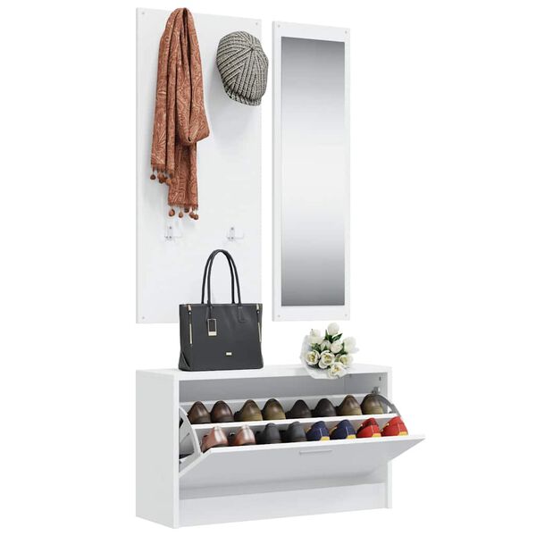 vidaXL 3-в-1 портманто, бял, инженерно дърво