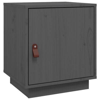 vidaXL Нощно шкафче, сиво, 40x34x45 см, борово дърво масив