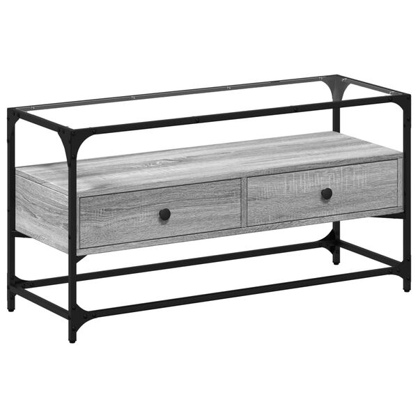 vidaXL ТВ шкаф със стъклен плот сив сонома 98x35x51 см инженерно дърво