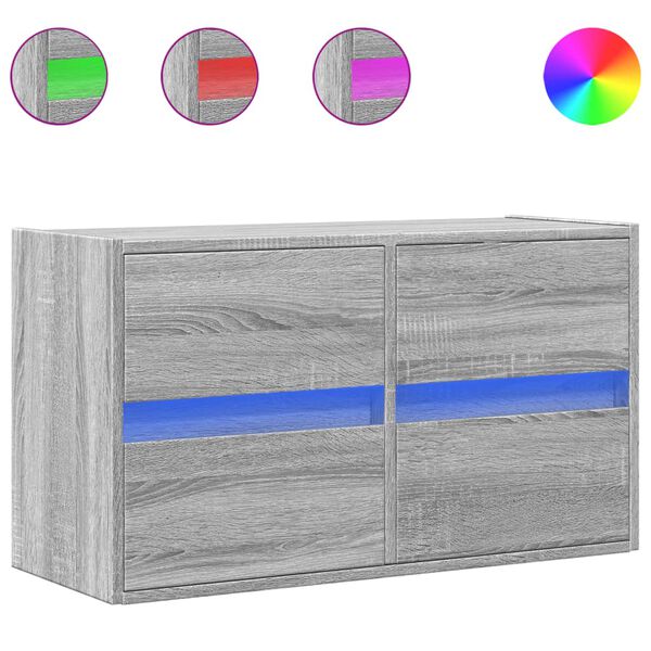 vidaXL Стенен ТВ шкаф с LED осветление, сив сонома, 80x31x45 см