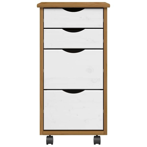 vidaXL Шкаф с чекмеджета на колелца MOSS, меденокафяв, бор масив