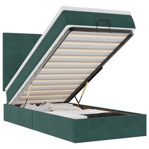 vidaXL Османска легло с матраци и LED, тъмнозелено, 90x200 см, кадифе