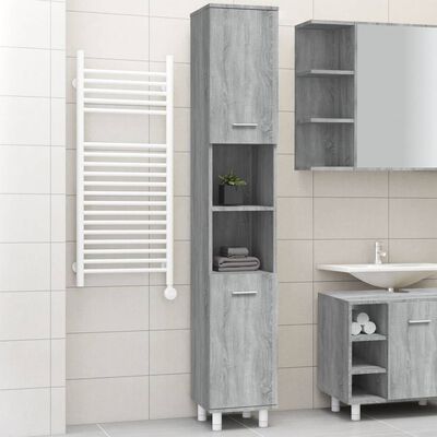 vidaXL Шкаф за баня, сив сонома, 30x30x179 см, инженерно дърво