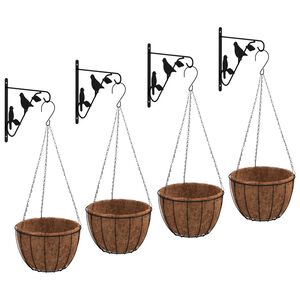 vidaXL Стенни стойки с висящи саксии 4 бр черни стомана