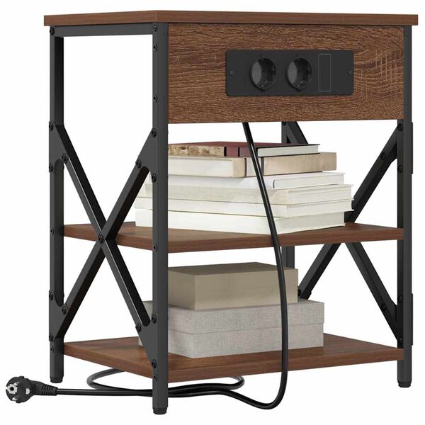 vidaXL Нощен шкаф с рафт Кафяв дъб 41 x 31 x 51 см Инженерно дърво