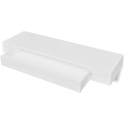 Бял МДФ плаващ стенен рафт с 1 чекмедже за съхранение на книги/DVD