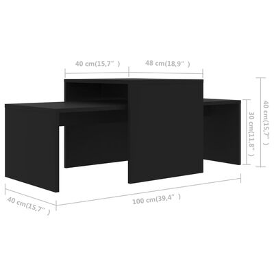 vidaXL Комплект маси за кафе, черен, 100x48x40 см, ПДЧ