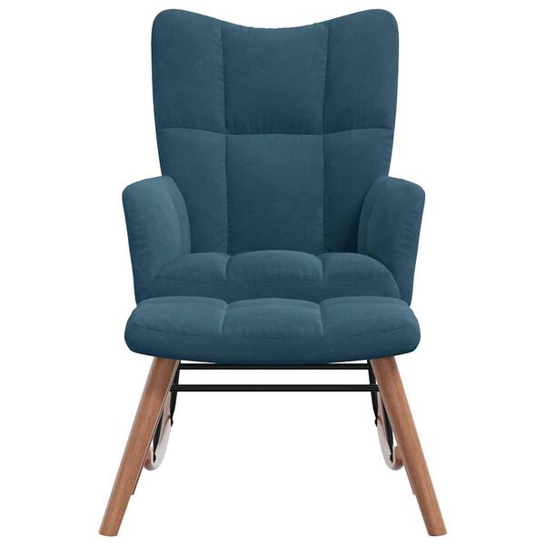 vidaXL Люлеещ се стол с табуретка, син кадифе