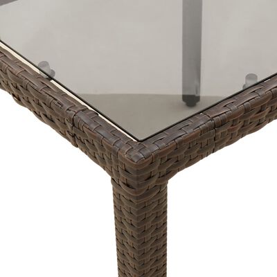 vidaXL Градинска маса със стъклен плот кафява 90x90x75 см полиратан