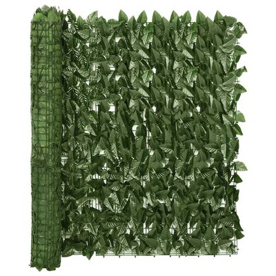 vidaXL Балконски параван с тъмнозелени листа, 600x100 см