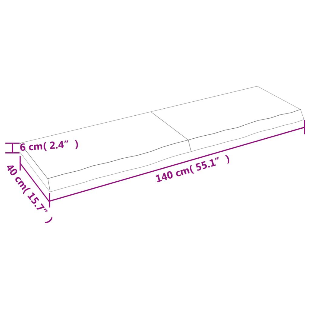 vidaXL Плот за маса, 140x40x(2-6) см, необработен масивен дъб