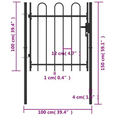 vidaXL Оградна порта една врата арковидни върхове стомана 1х1 м черна