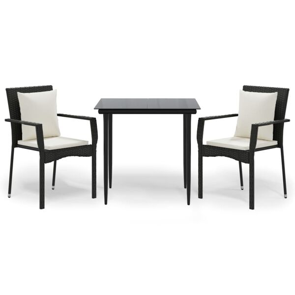 vidaXL Градински комплект от 3 части с възглавници черни полиратан