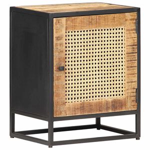 vidaXL Нощно шкафче, 40x30x50 см, грубо мангово дърво масив и тръстика