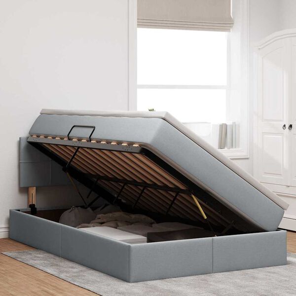 vidaXL Легло с място за съхранение и LED с LED Светлосиво 120 x 190 cm