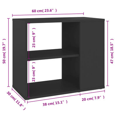 vidaXL Страничен шкаф, сив, 60x30x50 см, ПДЧ
