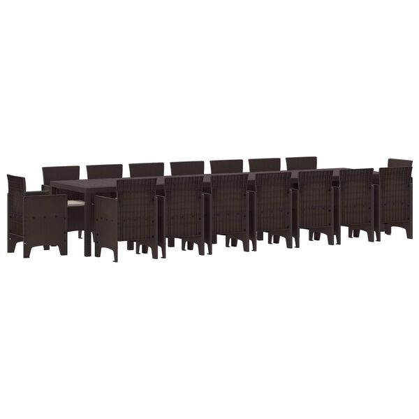 vidaXL Градински комплект за хранене с възглавници 17 pcs Кафяво ПП